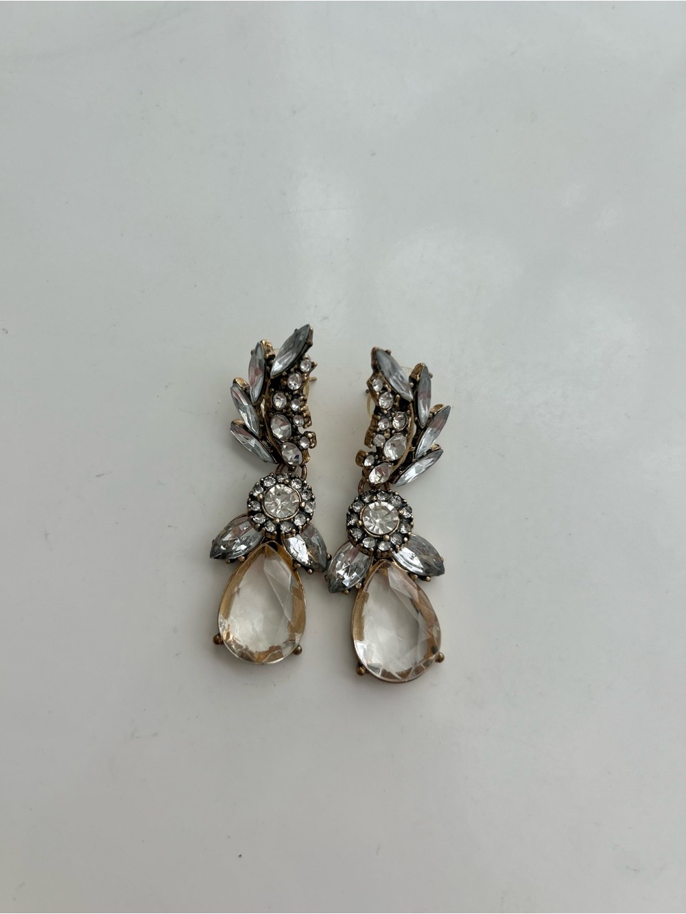 Crystal Teardrop Dangle Earrings - Clear and Silver